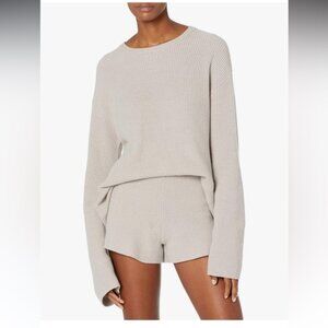 The Drop Alice Crewneck Back Slit Ribbed Pullover Sweater Porpoise